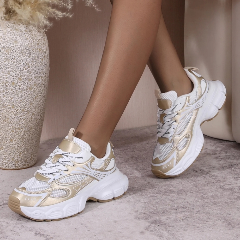 Size 9 Ramona Metallic Gold White Chunky Sole Sneakers Shoes new